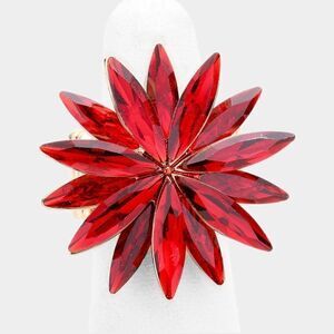 Flower Red Crystal Marquise Stretch Ring NWT